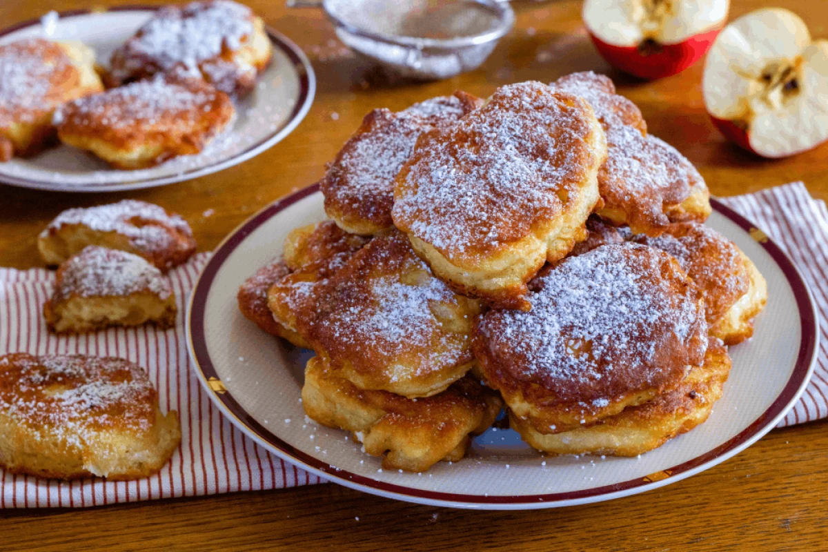 Racuchy z jabłkami posypane cukrem pudrem